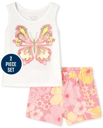 Conjunto floral de mariposa para niñas pequeñas de 2 piezas