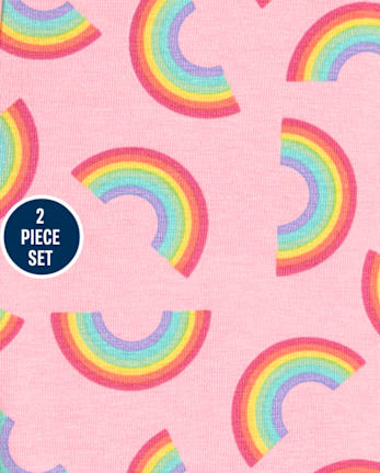 Conjunto de 2 piezas para niñas pequeñas con lazo en la parte delantera y arcoíris