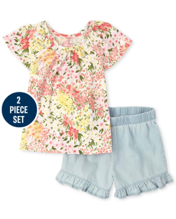 Toddler Girls Floral Chambray 2-Piece Set