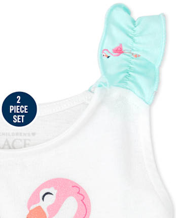 Ensemble 2 pièces flamant rose pour petites filles