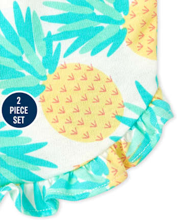 Conjunto de 2 piezas con volantes florales para niñas pequeñas