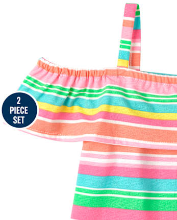 Ensemble 2 pièces à rayures arc-en-ciel pour toute-petite fille