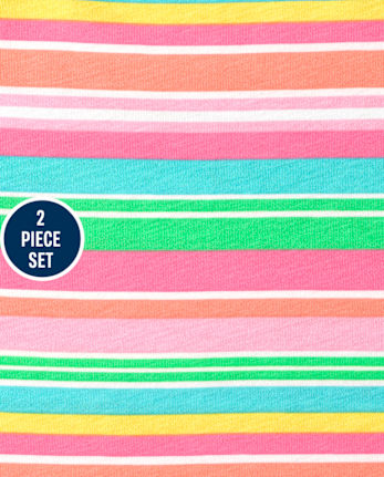Ensemble 2 pièces à rayures arc-en-ciel pour toute-petite fille