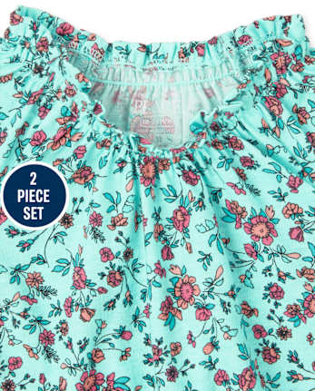 Ensemble 2 pièces smocké à fleurs pour toute-petite fille