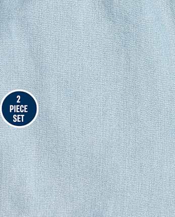 Ensemble 2 pièces en chambray fleuri pour toute-petite fille
