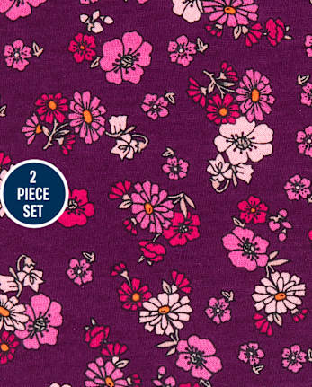 Ensemble 2 pièces en chambray fleuri pour toute-petite fille