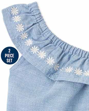 Conjunto de 2 piezas de cambray con un hombro para niñas pequeñas