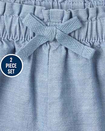 Conjunto de 2 piezas de cambray con un hombro para niñas pequeñas