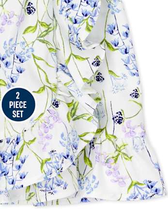 Ensemble 2 pièces à volants fleuris pour fille
