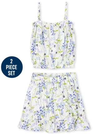 Conjunto de 2 piezas con volantes florales para niñas