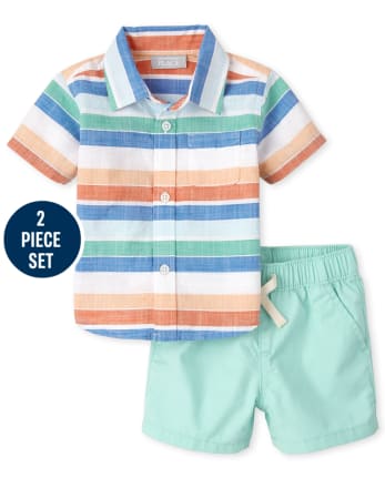 Baby Boys Striped Chambray Outfit Set