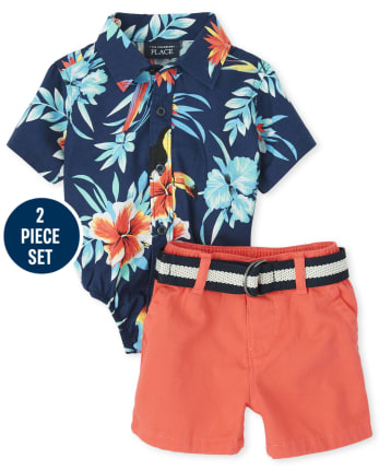 Baby Boys Dad And Me Tropical Poplin Outfit Set