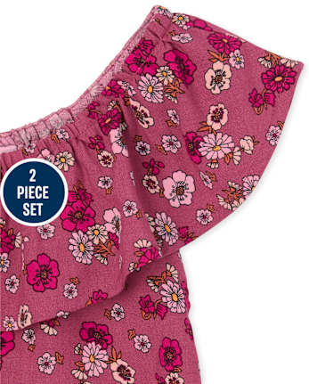 Ensemble 2 pièces à volants et fleurs pour fille