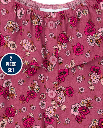 Ensemble 2 pièces à volants et fleurs pour fille