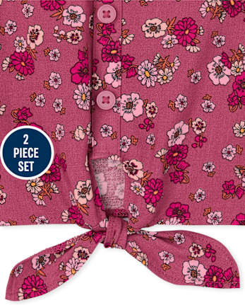 Ensemble 2 pièces à volants et fleurs pour fille
