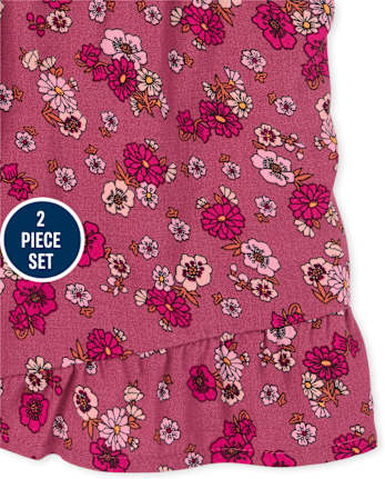 Ensemble 2 pièces à volants et fleurs pour fille