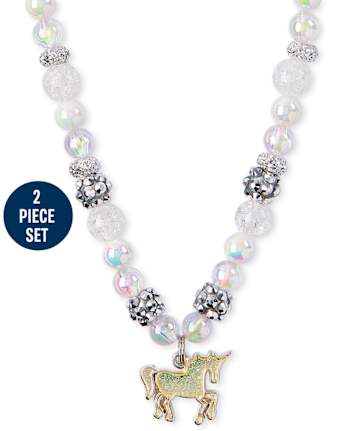 Conjunto de collar y pulsera con cuentas de unicornio para niñas