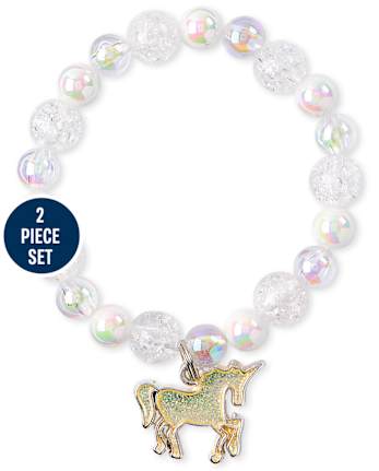 Conjunto de collar y pulsera con cuentas de unicornio para niñas