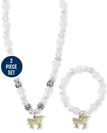 Conjunto de collar y pulsera con cuentas de unicornio para niñas