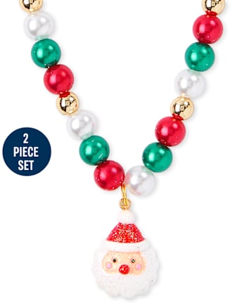 Conjunto de pulsera y collar con cuentas navideñas para niñas