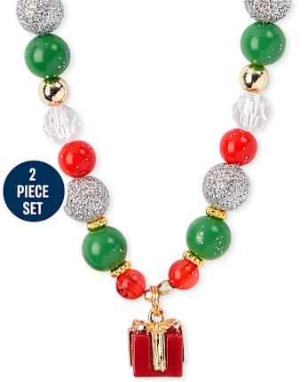 Conjunto de pulsera y collar con cuentas navideñas para niñas