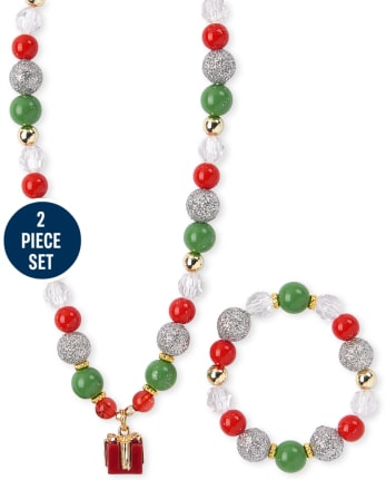 Conjunto de pulsera y collar con cuentas navideñas para niñas
