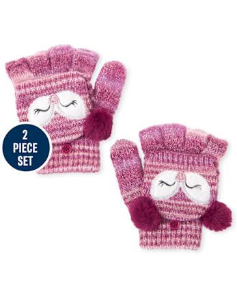 Ensemble bonnet et mitaines hibou pour filles