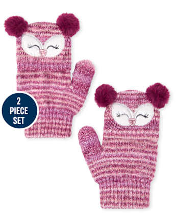 Ensemble bonnet et mitaines hibou pour filles