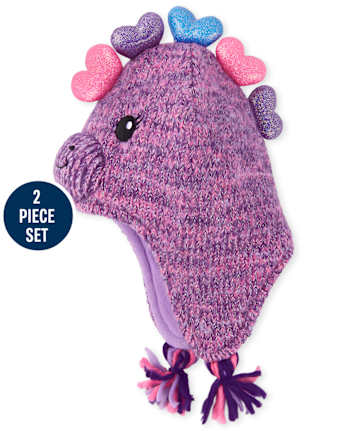 Conjunto de gorro y manoplas de dinosaurio para niñas pequeñas