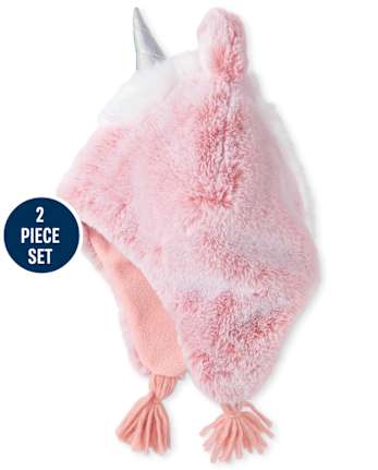 Conjunto de gorro y manoplas de unicornio para niñas pequeñas