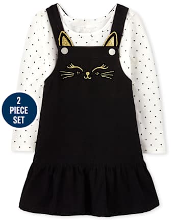 Conjunto de 2 piezas con falda de gato para niñas pequeñas