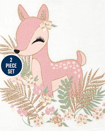Ensemble 2 pièces cerf fleuri pour toute-petite fille