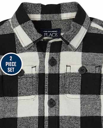 Conjunto de 2 piezas de franela a cuadros de búfalo familiar a juego para bebés y niños