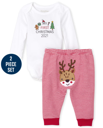Conjunto unisex de para bebé "My First Christmas 2021" y pantalones de a rayas 2 piezas | The Children's Place - RUBY