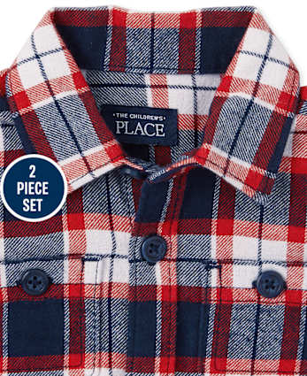 Conjunto de 2 piezas de franela a cuadros para bebés, papá y yo