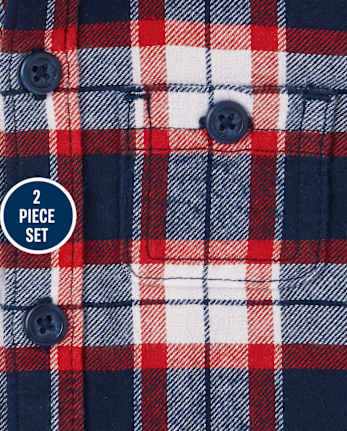 Conjunto de 2 piezas de franela a cuadros para bebés, papá y yo