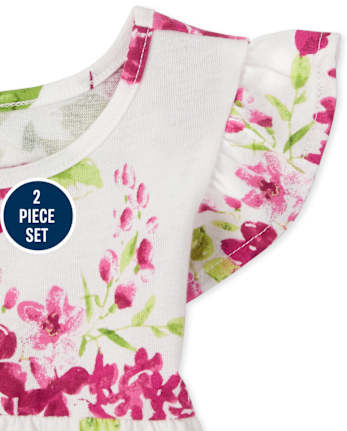 Conjunto de 2 piezas con volantes florales para niñas pequeñas