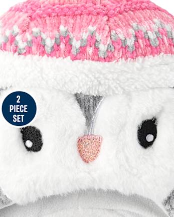 Toddler Girls Penguin Hat And Mittens Set