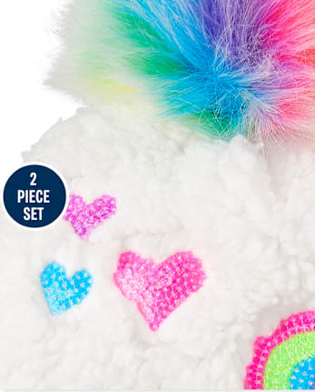 Toddler Girls Sequin Pom Pom Hat And Mittens Set