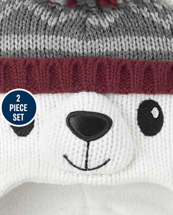 Conjunto de gorro y manoplas con osito polar para niños pequeños