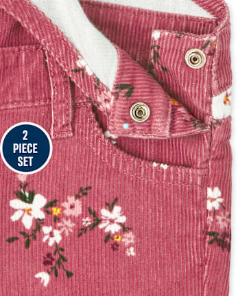 Toddler Girls Floral Overalls 2-Piece Set