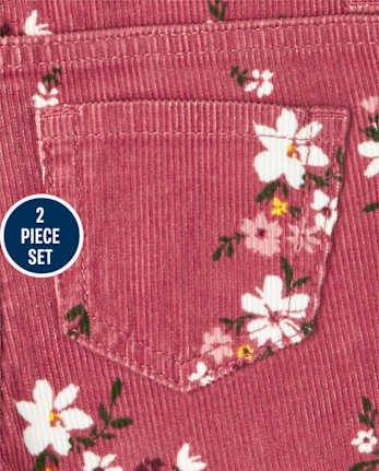 Toddler Girls Floral Overalls 2-Piece Set