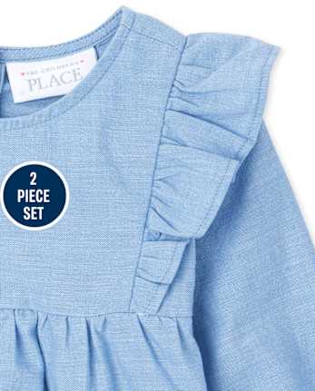 Toddler Girls Floral Ruffle Chambray 2-Piece Set