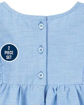 Toddler Girls Floral Ruffle Chambray 2-Piece Set