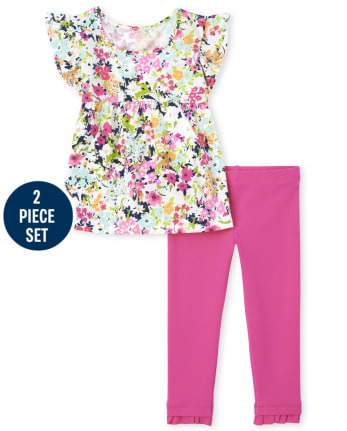 Toddler Girls Floral Empire Ruffle 2-Piece Set
