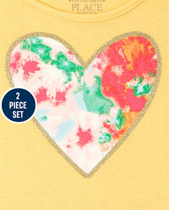 Conjunto de 2 piezas con corazón teñido anudado para niñas pequeñas