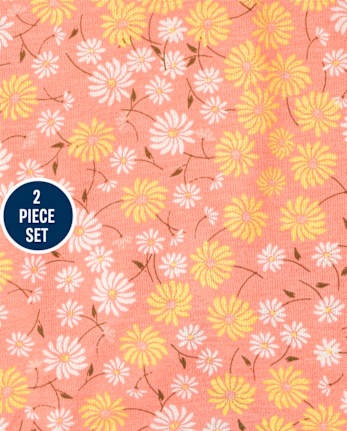 Conjunto de 2 piezas de cambray con volantes florales para niñas pequeñas