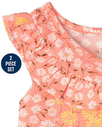 Conjunto de 2 piezas de cambray con volantes florales para niñas pequeñas