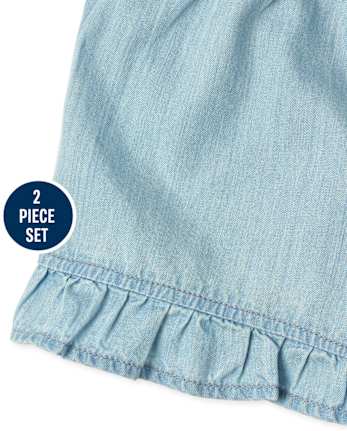 Conjunto de 2 piezas de cambray con volantes florales para niñas pequeñas