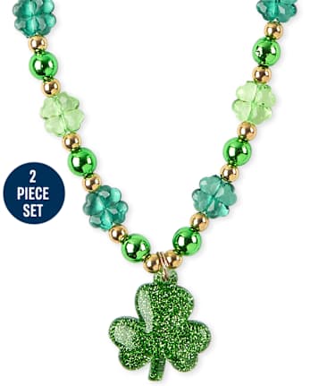 Girls St. Patrick's Day Beaded Necklace And Bracelet Set